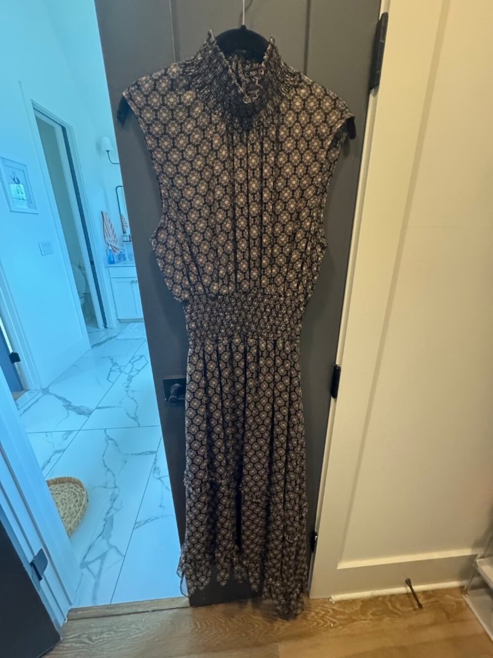 Misa Los Angeles Black Gold Medallion Print Maxi Dress - M